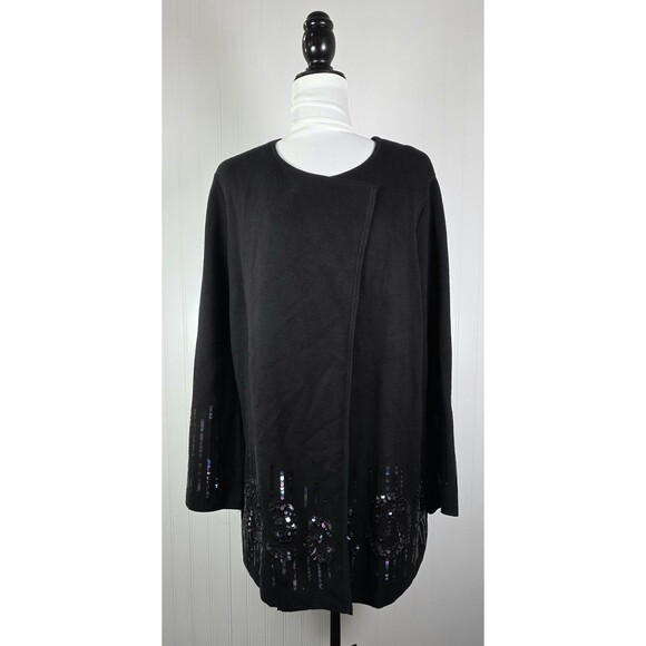 Alfani Black Knit Open Front Sequin Embellished Cardigan Womens Size L - Picture 3 of 15